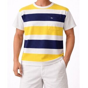 Vintage Striped Pocket T-Shirt Cotton Blend Casual Large Oscar de la Renta Mens